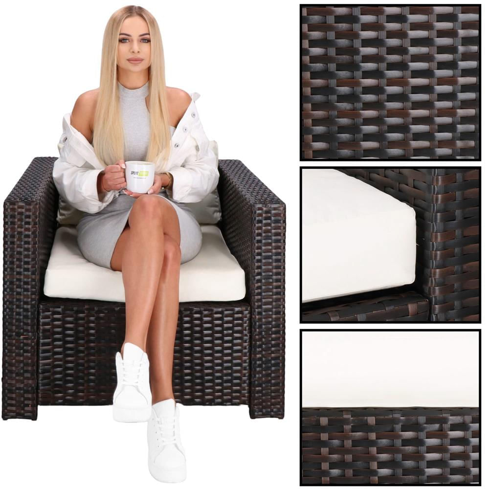 Set mobilier gradina 6 piese din technorattan cu masa si perne, instalare modulara configurabila, maro si crem — imaginea 10