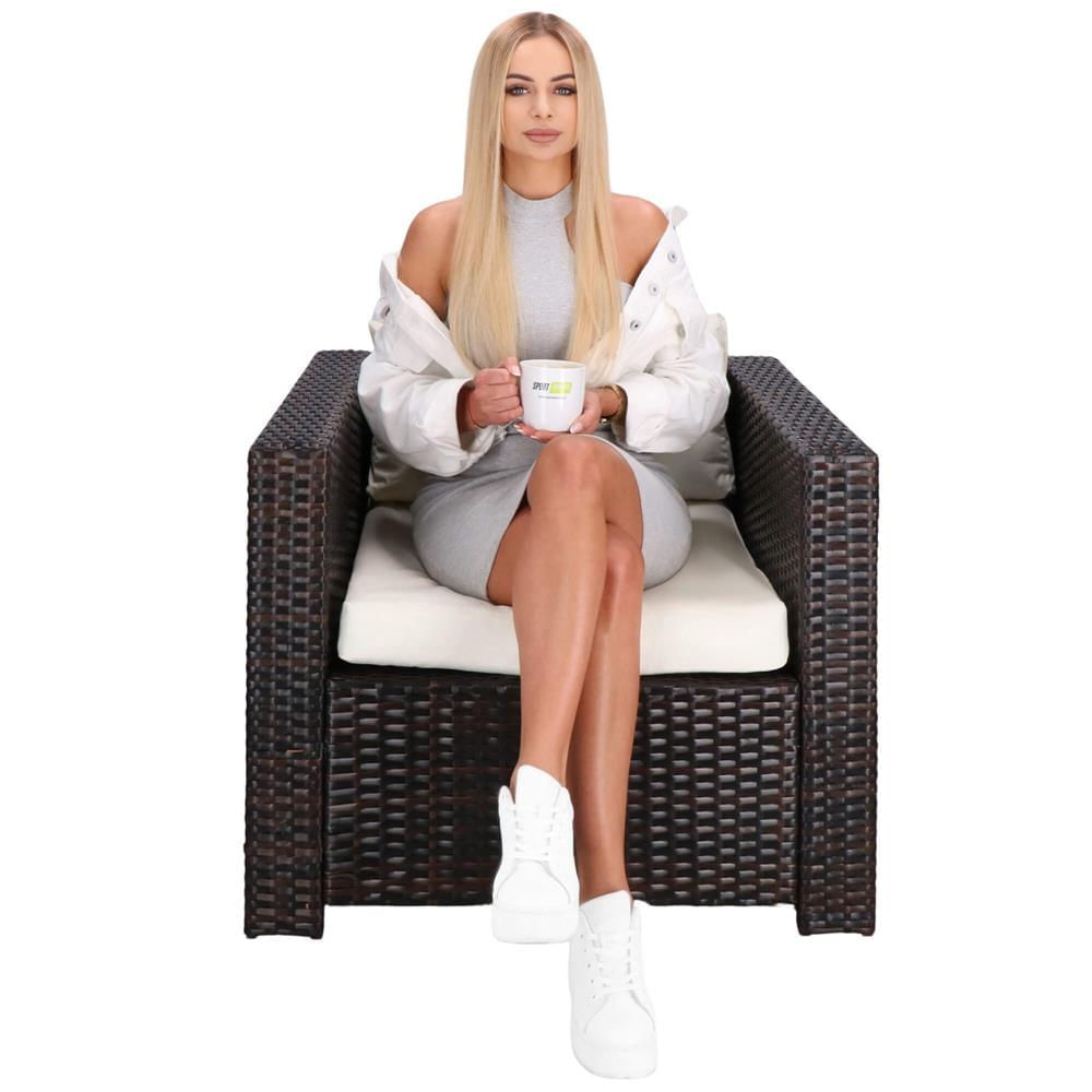 Set mobilier gradina 6 piese din technorattan cu masa si perne, instalare modulara configurabila, maro si crem — imaginea 26