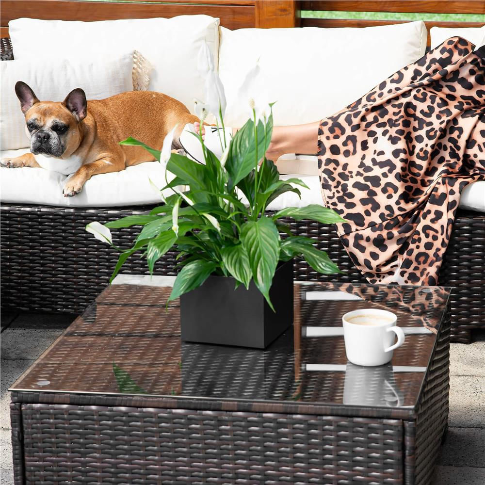 Set mobilier gradina 6 piese din technorattan cu masa si perne, instalare modulara configurabila, maro si crem — imaginea 38