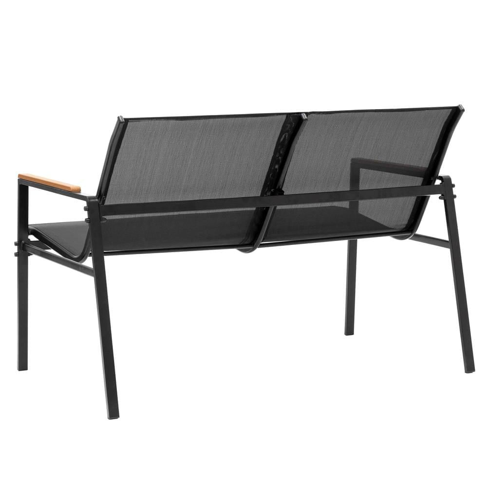 Set mobilier gradina 4 locuri, canapea 2 locuri, 2 scaune si masa rotunda sticla, cadru metalic, 119x71x82 cm, negru — imaginea 12