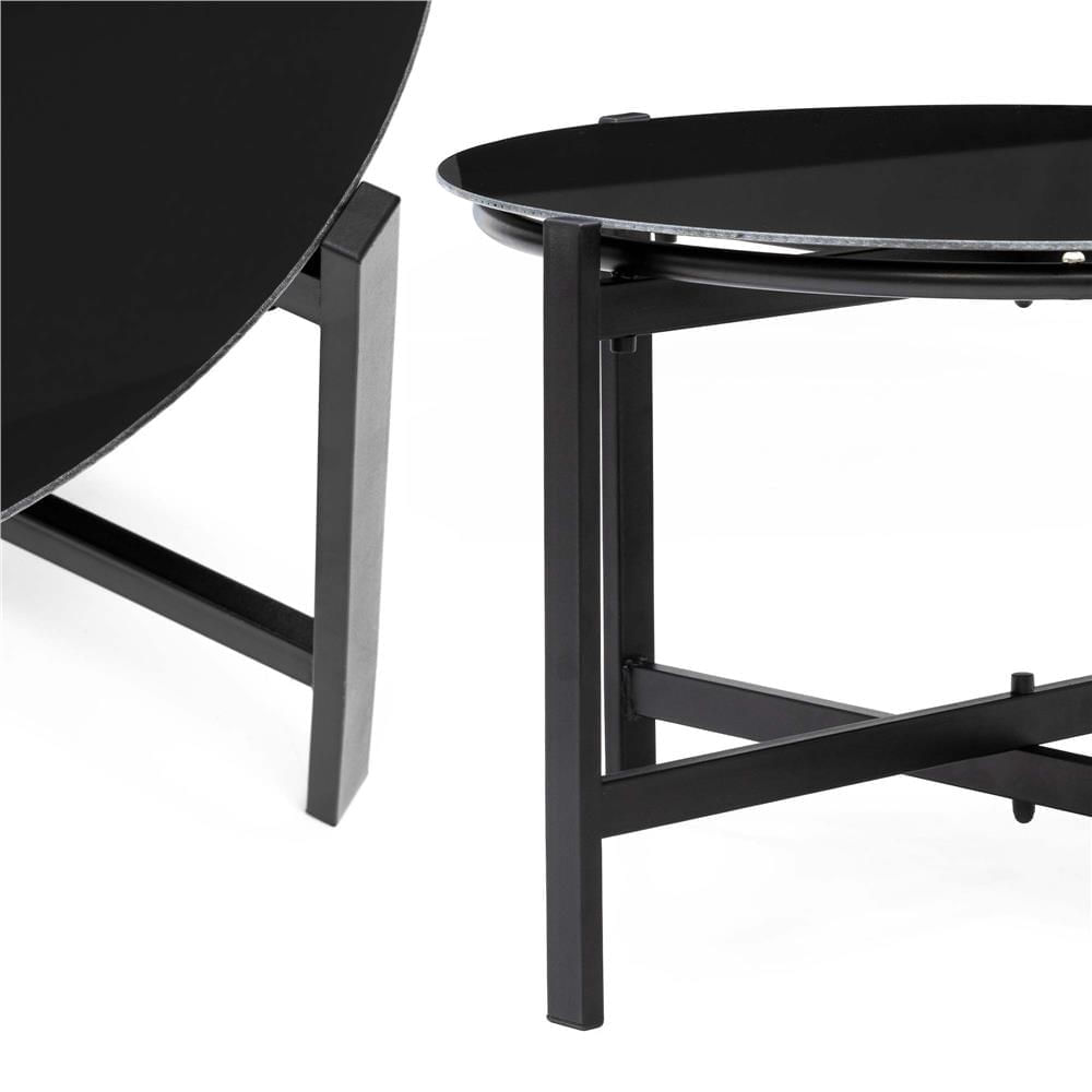 Set mobilier gradina 4 locuri, canapea 2 locuri, 2 scaune si masa rotunda sticla, cadru metalic, 119x71x82 cm, negru — imaginea 13