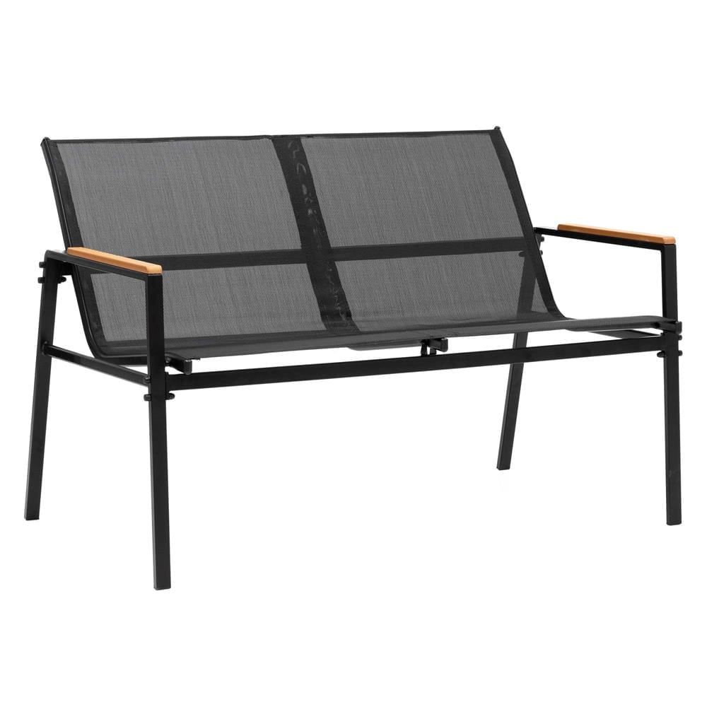 Set mobilier gradina 4 locuri, canapea 2 locuri, 2 scaune si masa rotunda sticla, cadru metalic, 119x71x82 cm, negru — imaginea 17