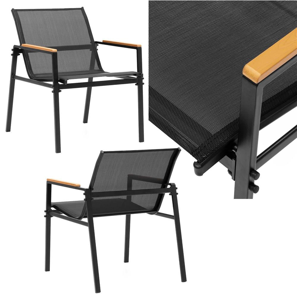 Set mobilier gradina 4 locuri, canapea 2 locuri, 2 scaune si masa rotunda sticla, cadru metalic, 119x71x82 cm, negru — imaginea 19