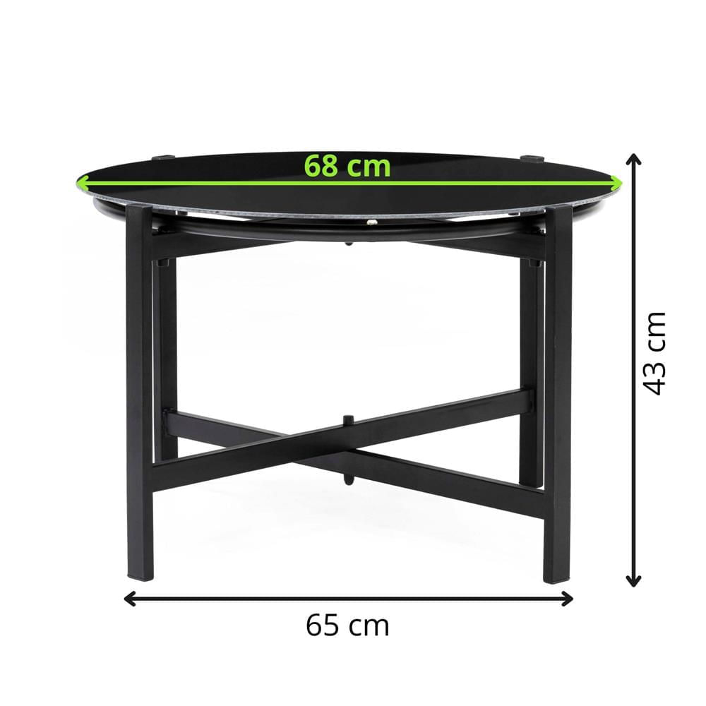 Set mobilier gradina 4 locuri, canapea 2 locuri, 2 scaune si masa rotunda sticla, cadru metalic, 119x71x82 cm, negru — imaginea 21