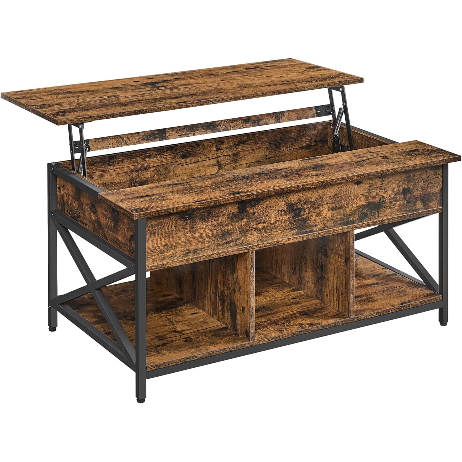 Masa de cafea cu inaltime reglabila, spatiu de depozitare ascuns, 60x100x(48-62) cm, maro rustic — imaginea 6