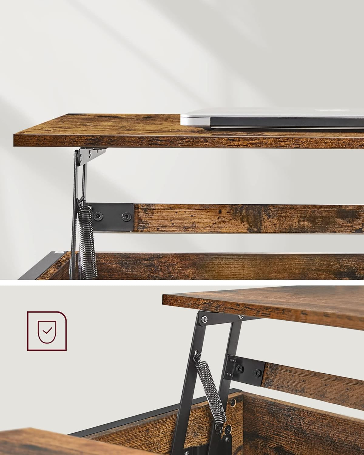 Masa de cafea cu inaltime reglabila, spatiu de depozitare ascuns, 60x100x(48-62) cm, maro rustic — imaginea 8