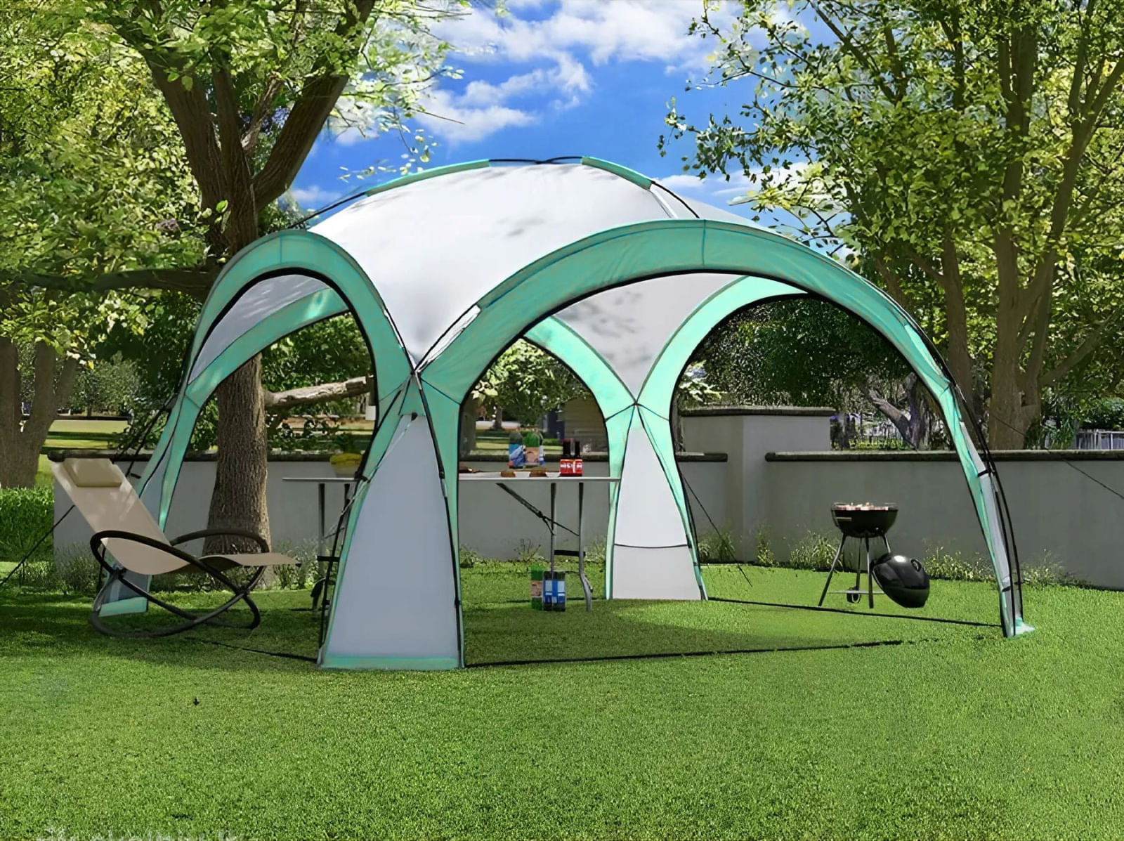 Pavilion gradina 350x350x230 cm, structura fibra de sticla, acoperis poliester impermeabil, verde cu alb — imaginea 6