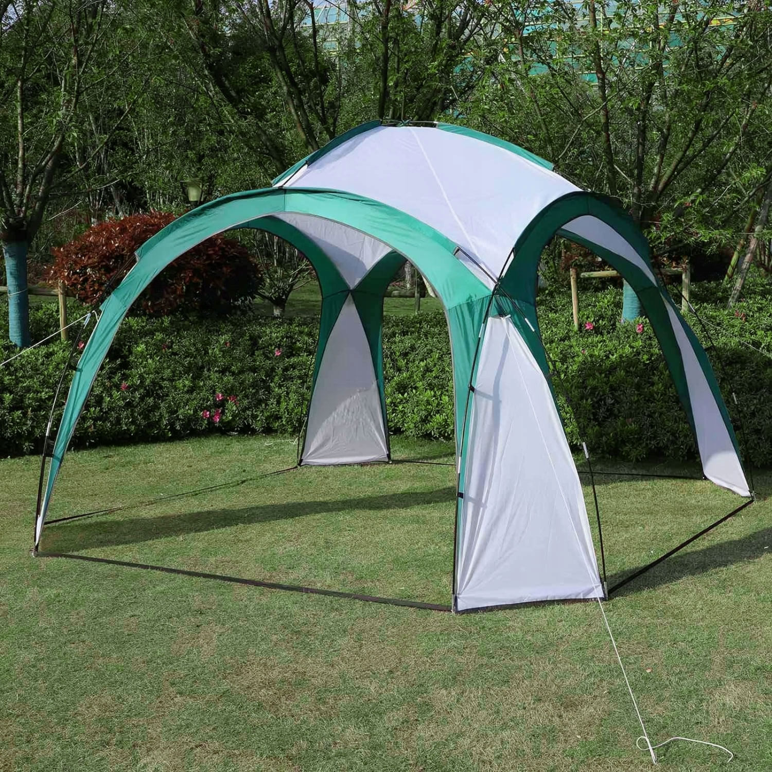 Pavilion gradina 350x350x230 cm, structura fibra de sticla, acoperis poliester impermeabil, verde cu alb — imaginea 7