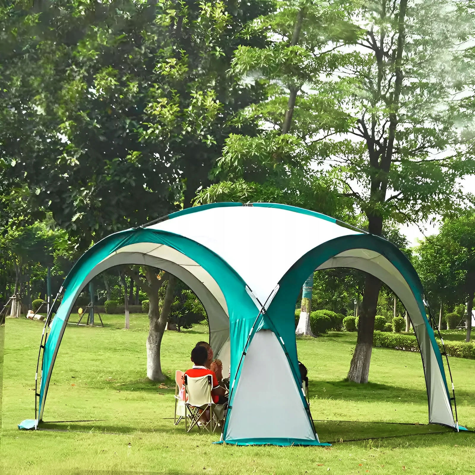 Pavilion gradina 350x350x230 cm, structura fibra de sticla, acoperis poliester impermeabil, verde cu alb — imaginea 8
