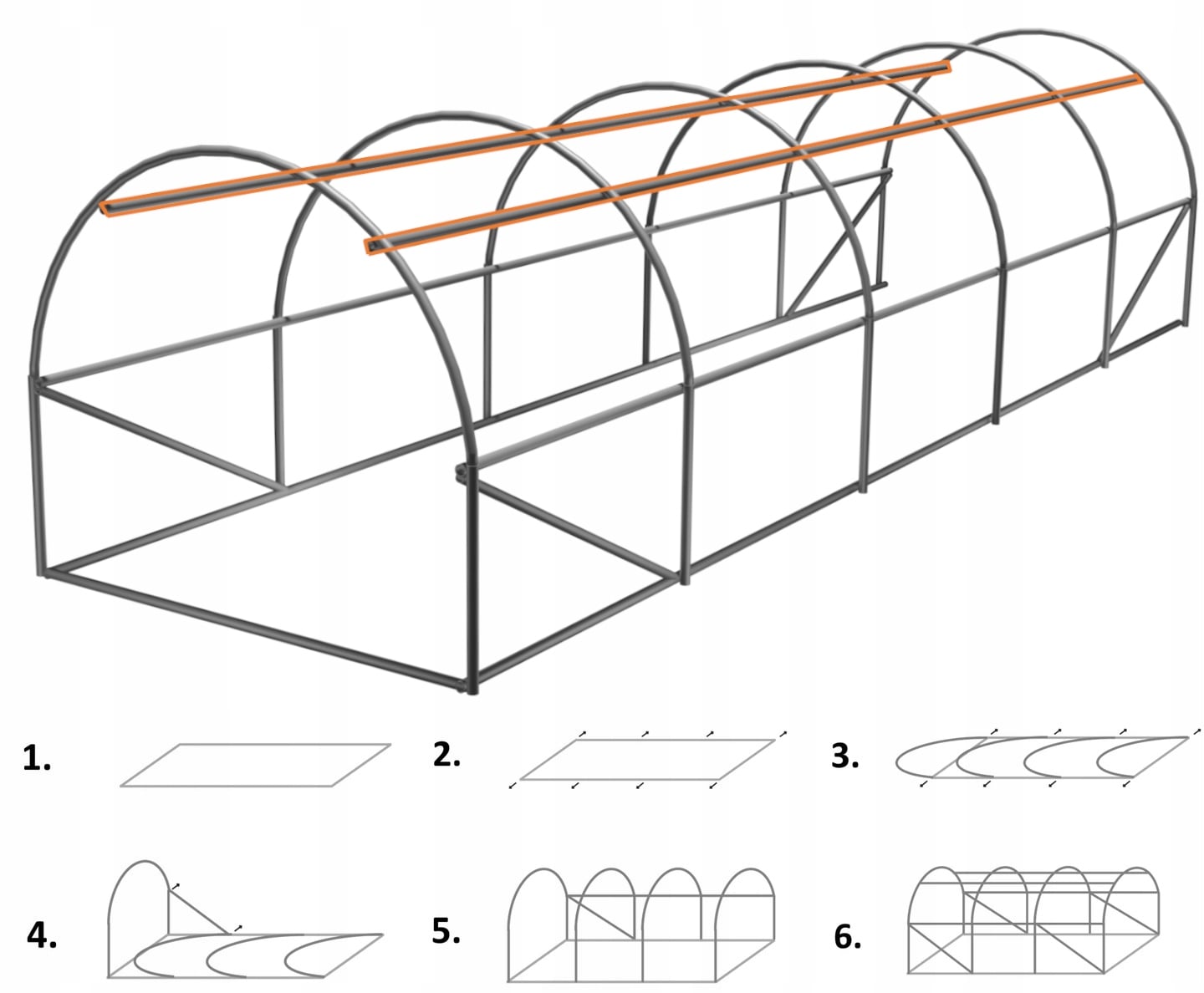 Sera gradina tip tunel 400x1000x200 cm, folie PE 140g/m2 UV4, 16 ferestre, usa fermoar, 40 mp, verde