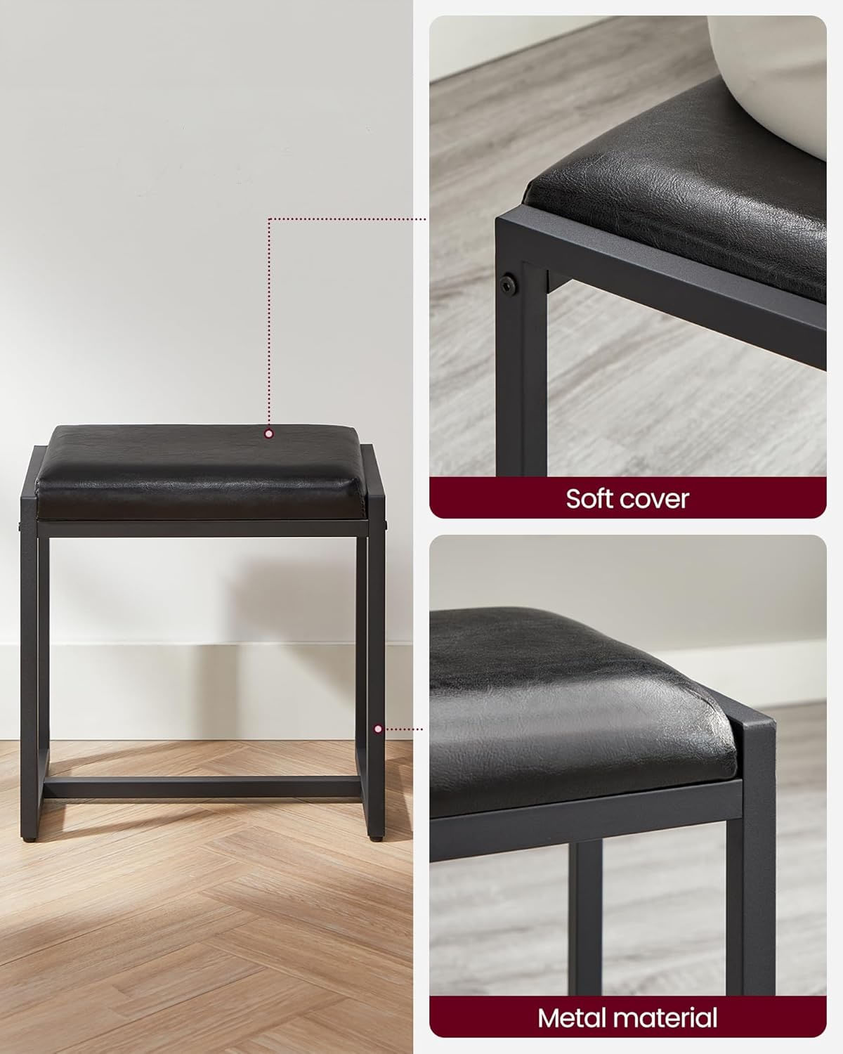 Masuta toaleta 90x40x141 cm, cu 3 sertare, oglinda tripla si taburet, lemn si otel, gri si negru — imaginea 3