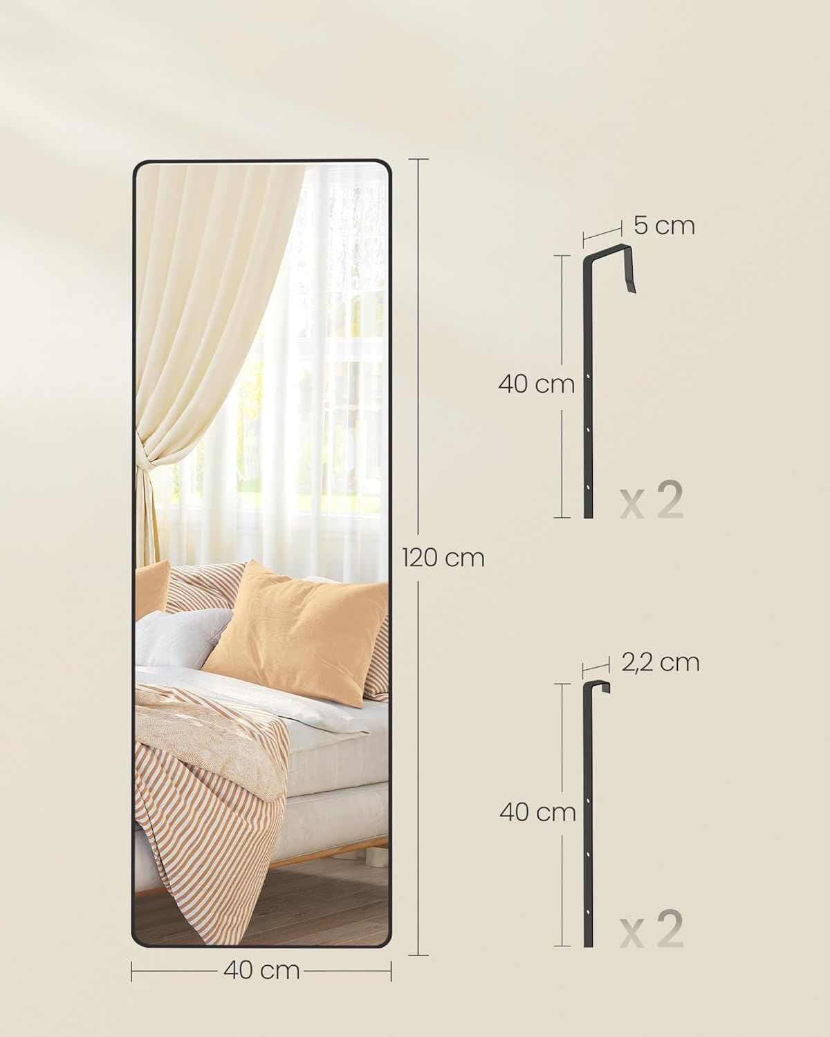 Oglinda mare de perete sau usa, rama aluminiu si sticla securizata, 120x40 cm, negru