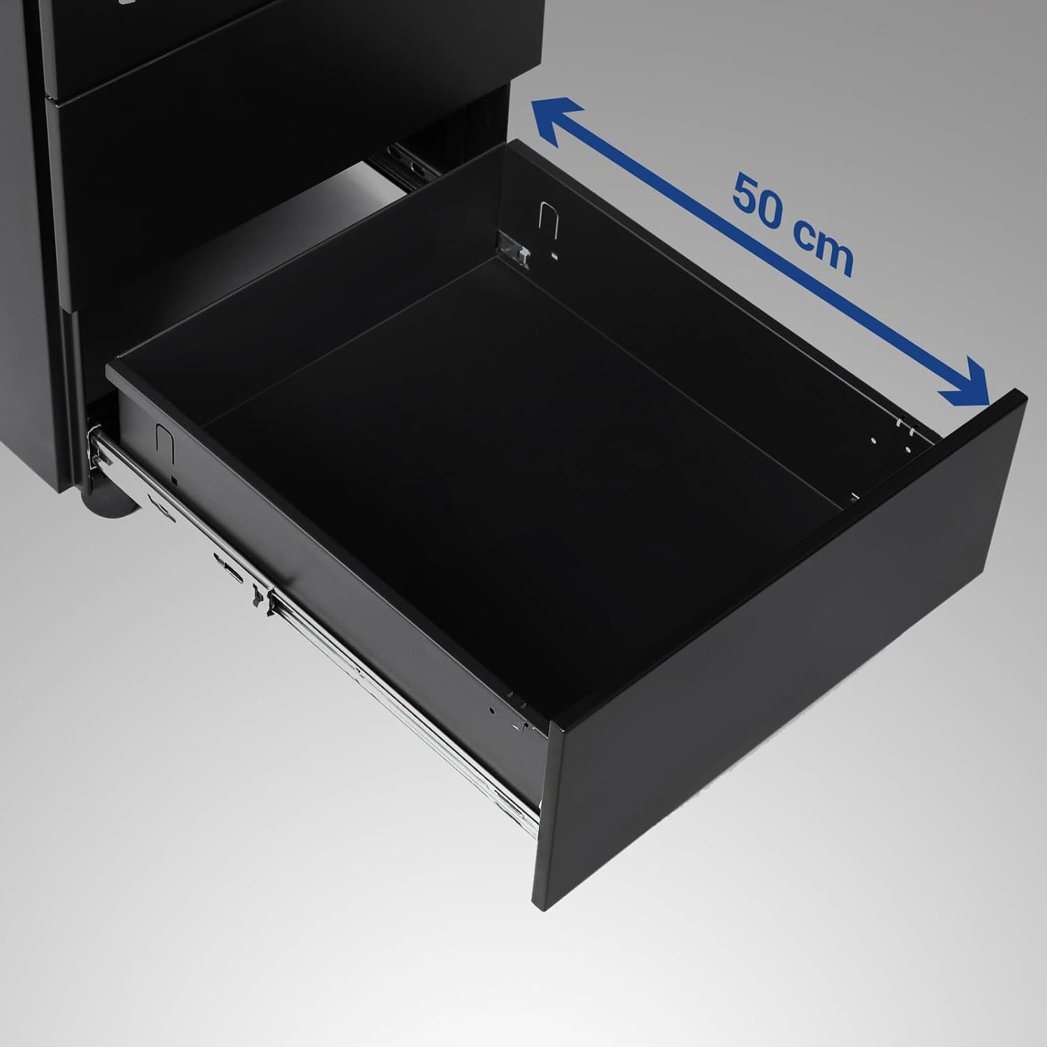 Dulap mobil rollbox pentru birouri, 3 sertare pentru documente, corp pre-asamblat, 45x39x54 cm, negru — imaginea 3