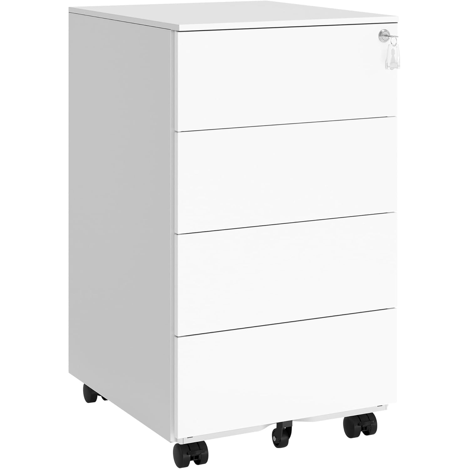 Dulap mobil rollbox pentru dosare, din otel, 4 sertare, incuietoare, roti blocabile, 39x45x69 cm, alb — imaginea 4