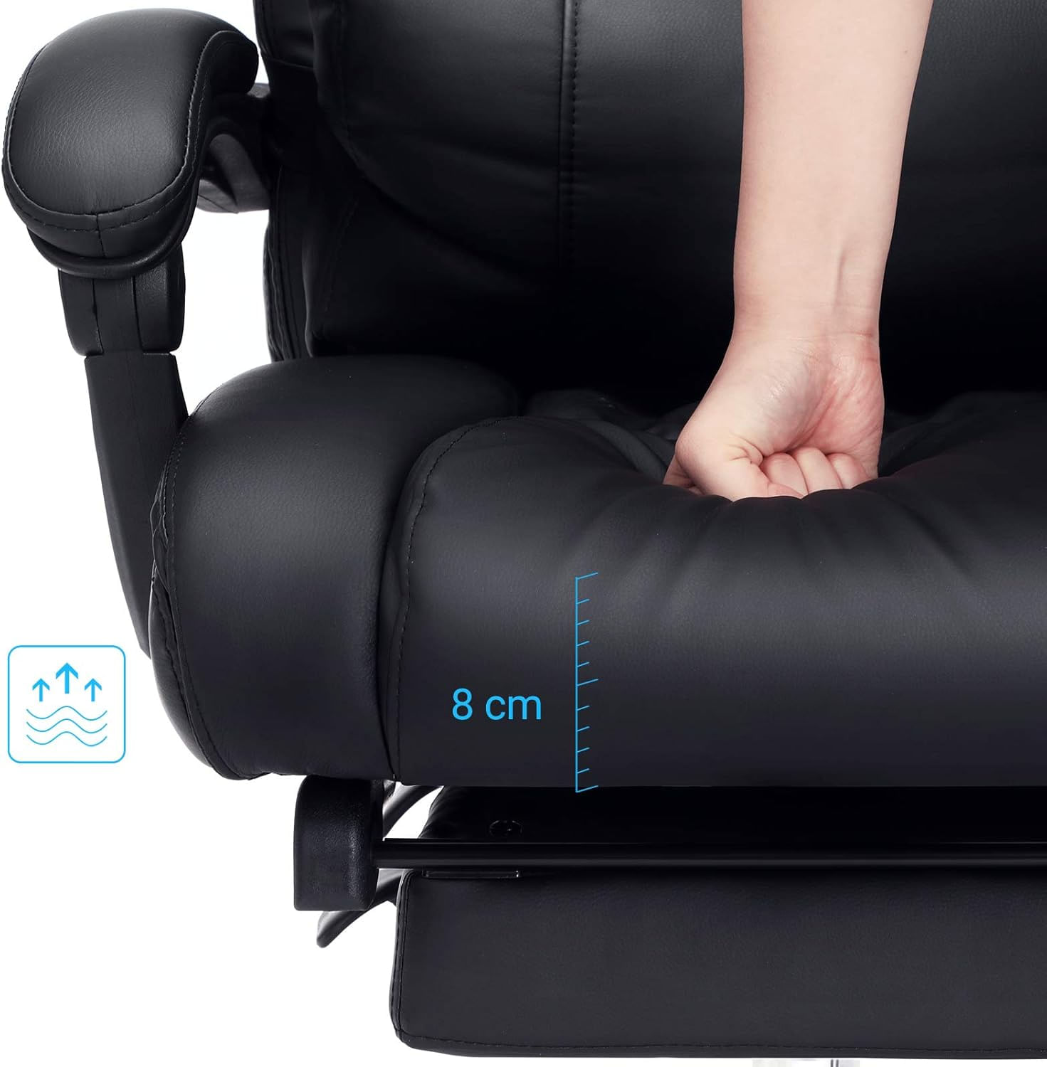 Scaun birou ergonomic, cu suport picioare retractabil, spatar reglabil 135A°, maxim 150 kg, 70x70x125 cm, negru — imaginea 3