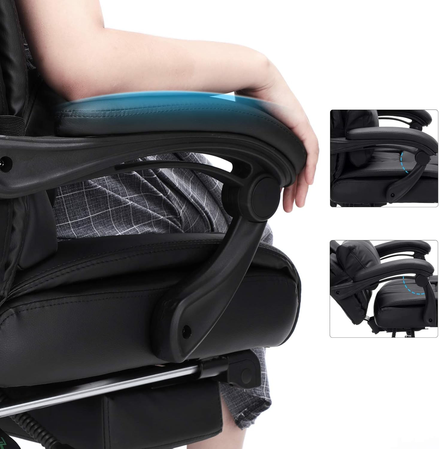 Scaun birou ergonomic, cu suport picioare retractabil, spatar reglabil 135A°, maxim 150 kg, 70x70x125 cm, negru — imaginea 4