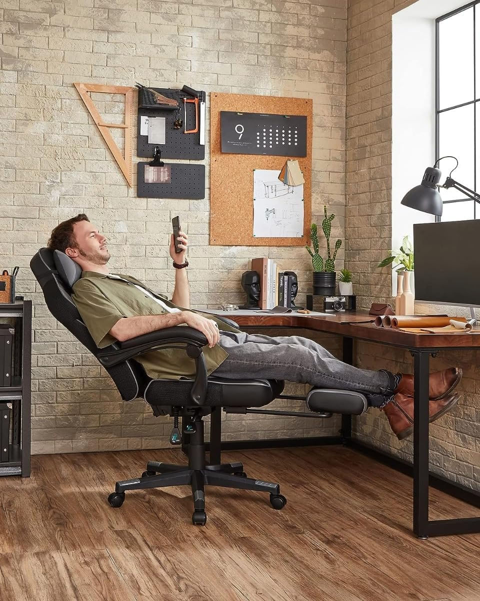 Scaun gaming ergonomic, cu spatar inalt, suport pentru picioare, maxim 150 kg , 50x70x126 cm, negru si gri — imaginea 8