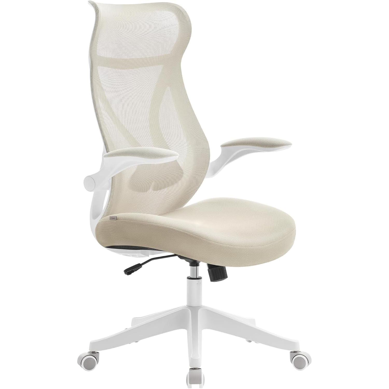 Scaun birou ergonomic cu tetiera, suport lombar, brate rabatabile, maxim 150 kg, 71x71x119 cm, cappuccino bej