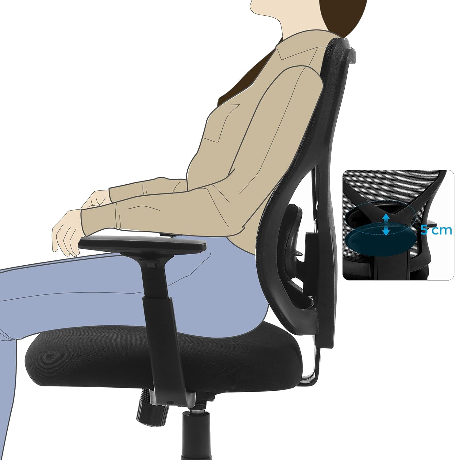 Scaun de birou ergonomic mesh, reglabil complet, brate si suport lombar ajustabile, 68x67x113 cm, negru — imaginea 2