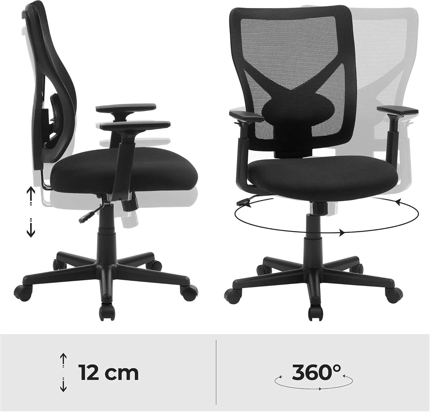 Scaun de birou ergonomic mesh, reglabil complet, brate si suport lombar ajustabile, 68x67x113 cm, negru — imaginea 4