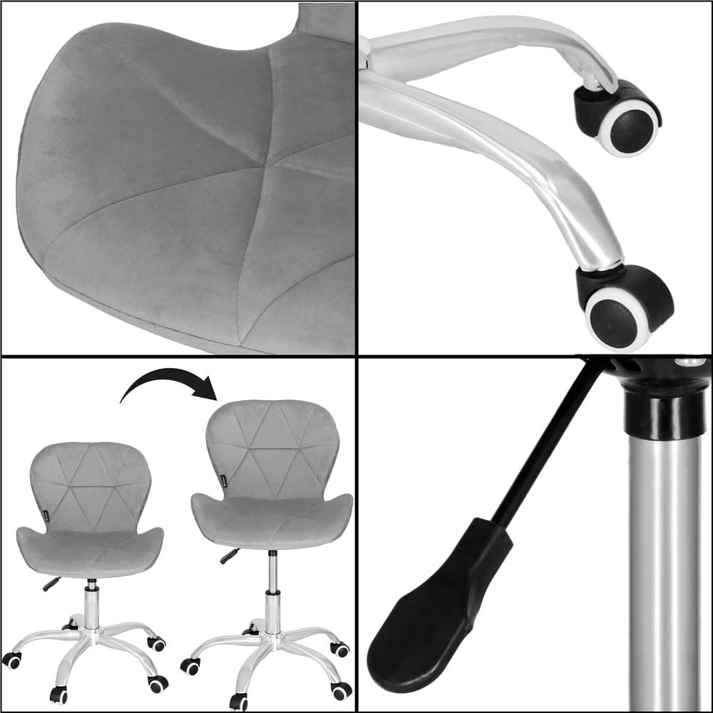 Scaun de birou ergonomic, tapitat cu catifea, 120kg, gri — imaginea 8