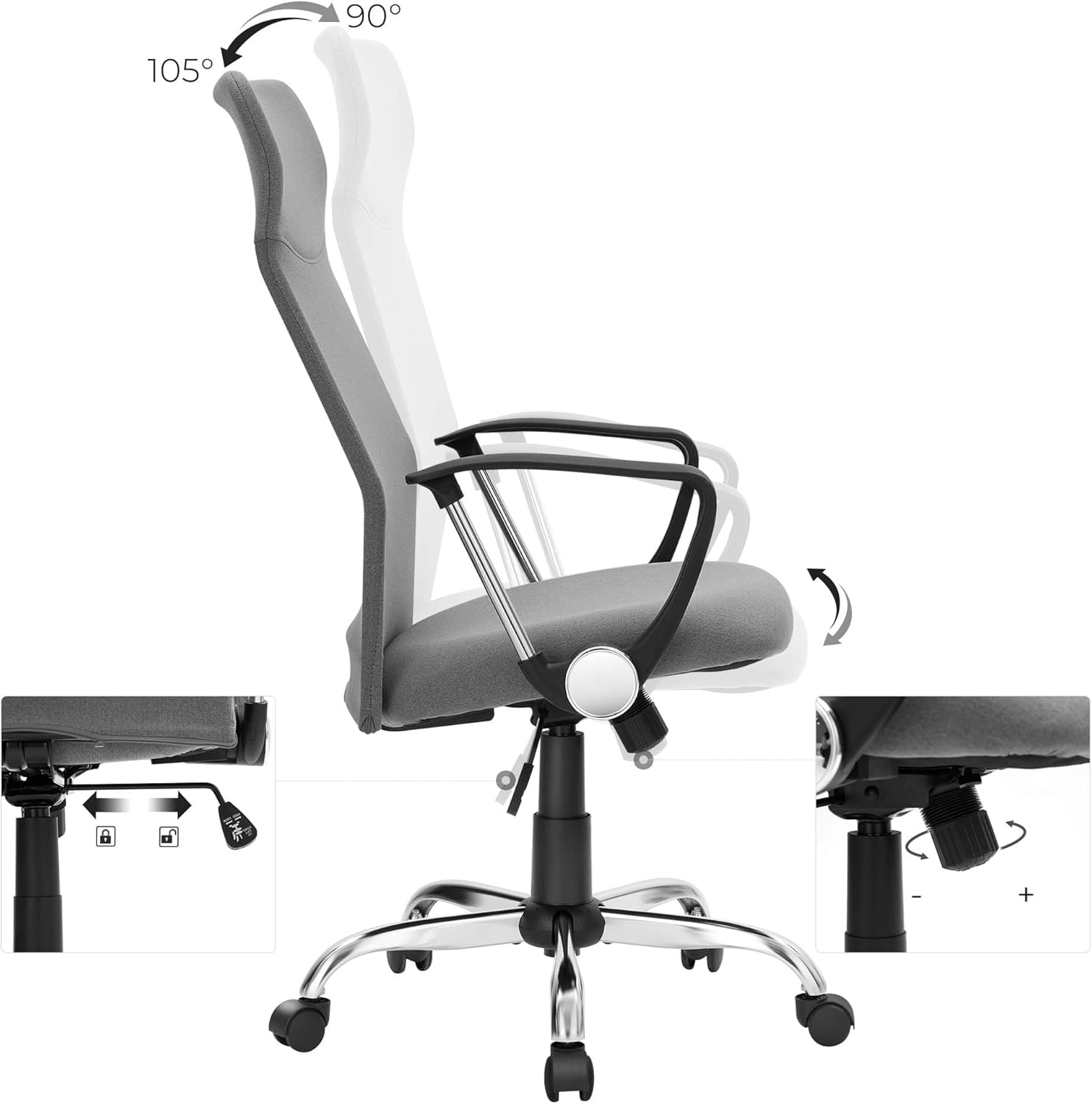Scaun de birou ergonomic, reglabil pe inaltime, functie balans, maxim 120 kg, 63x63x120 cm, gri — imaginea 3