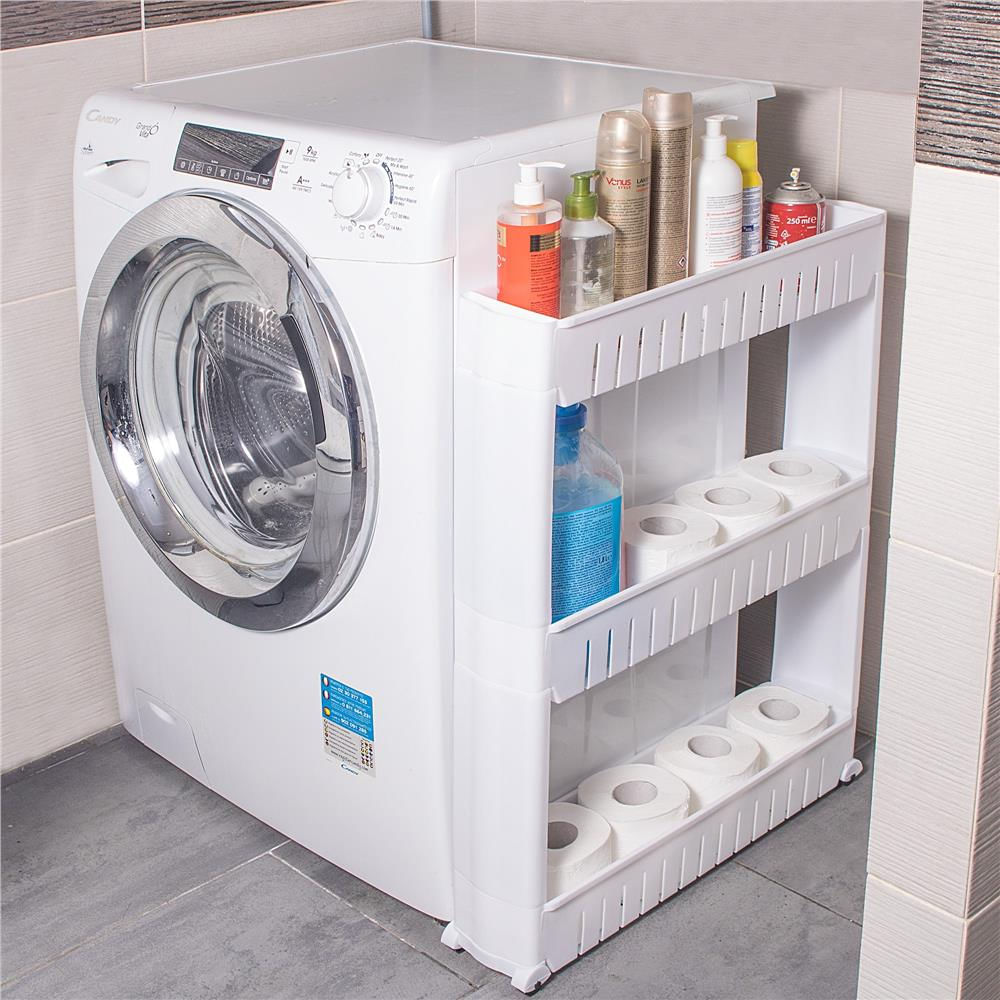 Sistem rafturi de depozitare Sersimo HA110 cu roti pentru bucatarie sau baie cu 3 polite, alb — imaginea 4