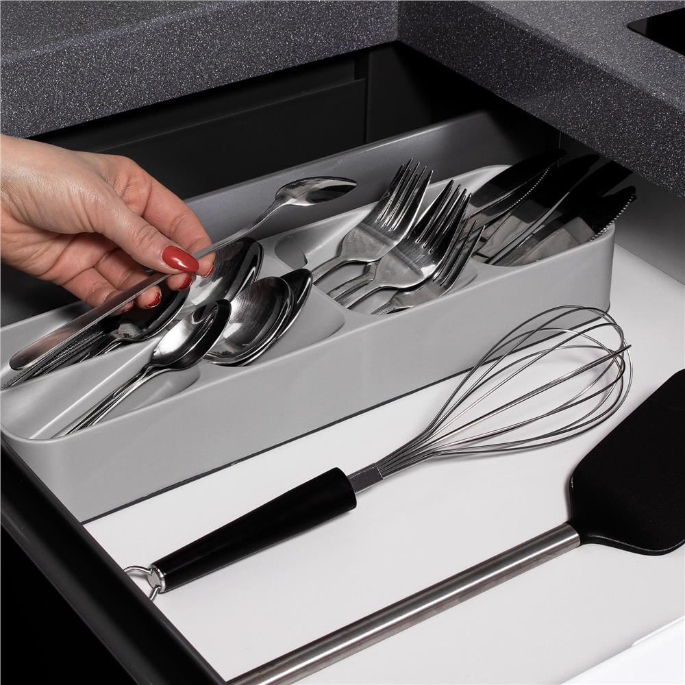 Organizator tacamuri sertar, 5 compartimente, 40x11x5,5cm, gri — imaginea 5