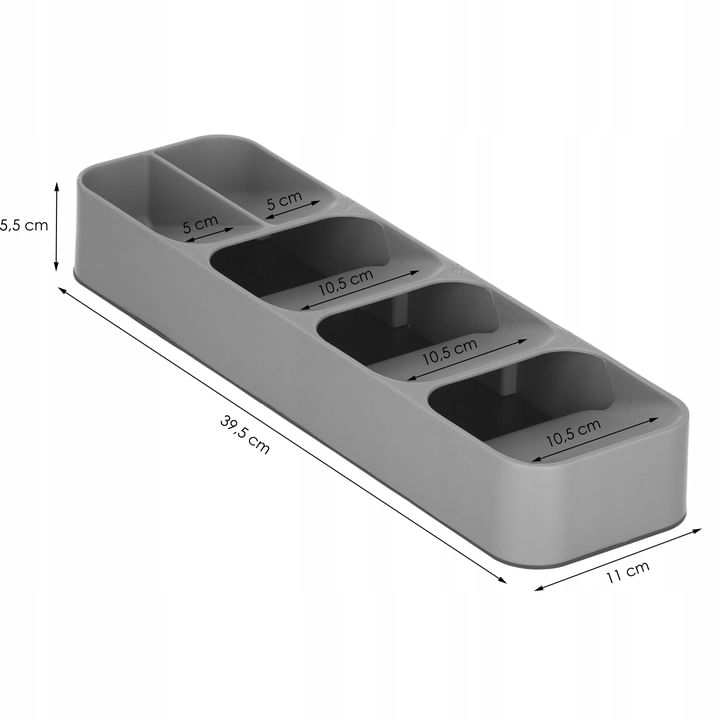 Organizator tacamuri sertar, 5 compartimente, 40x11x5,5cm, gri — imaginea 8