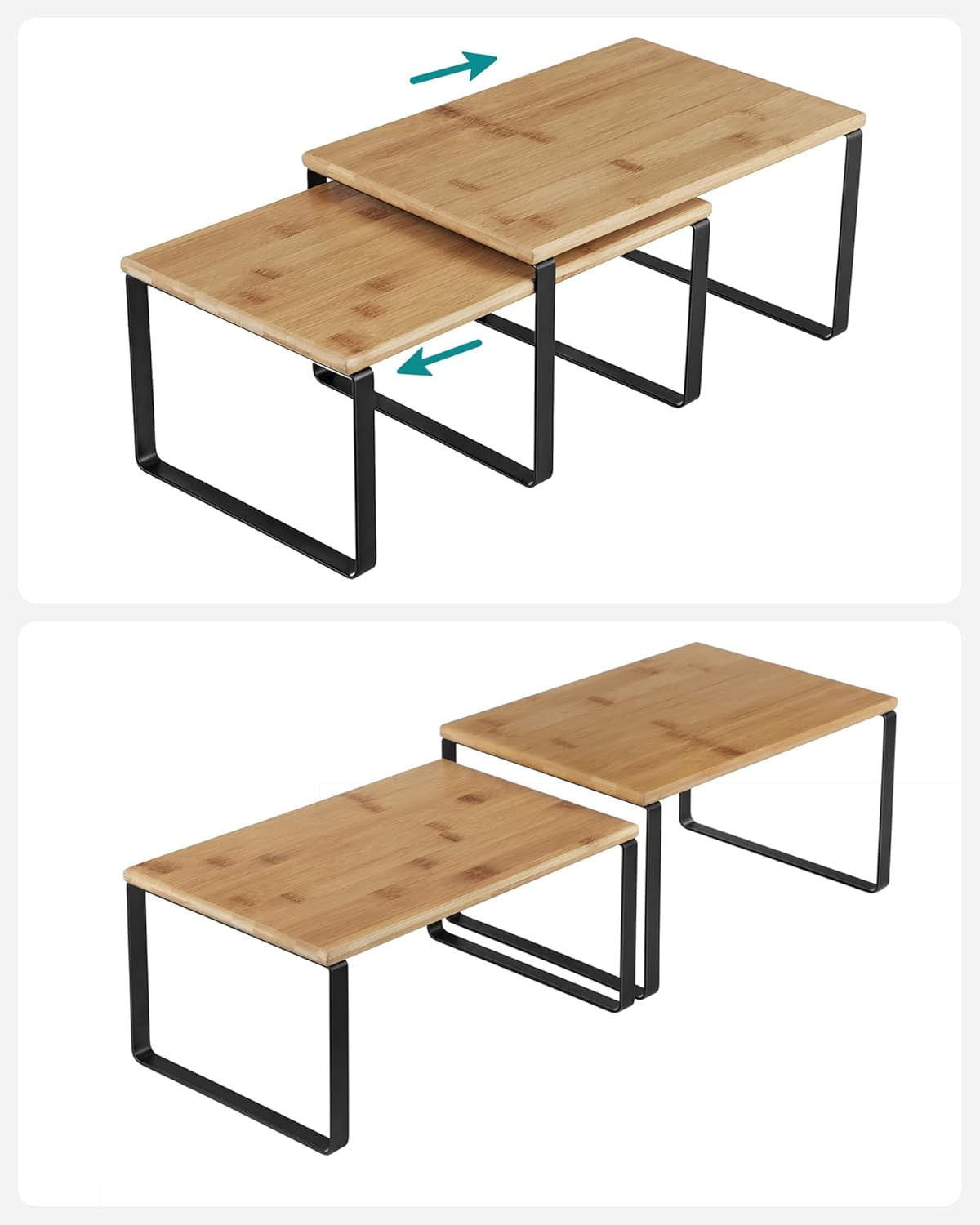 Set 4 organizatoare bucatarie suprapozabile modulare, PAL si metal, max 15 kg/buc, 30x20x16 cm, natur si negru — imaginea 7