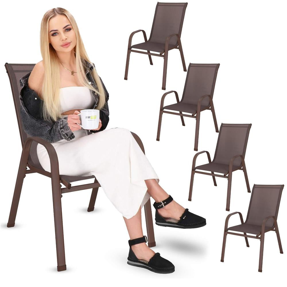 Set 4 scaune gradina cu brate, cadru otel si sezut textilene, 53x72x92 cm, maro — imaginea 2