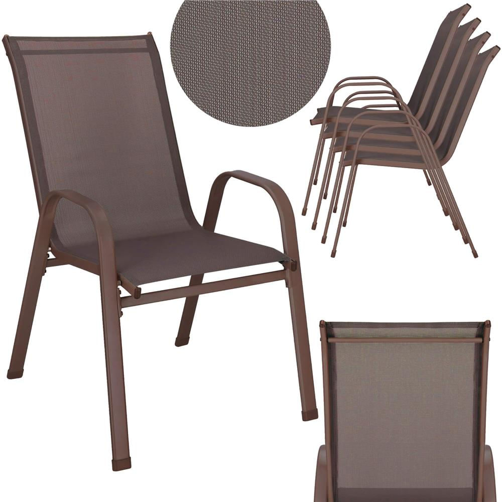 Set 4 scaune gradina cu brate, cadru otel si sezut textilene, 53x72x92 cm, maro — imaginea 4