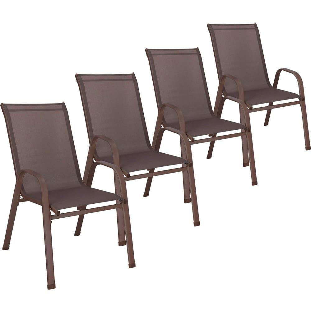 Set 4 scaune gradina cu brate, cadru otel si sezut textilene, 53x72x92 cm, maro — imaginea 12