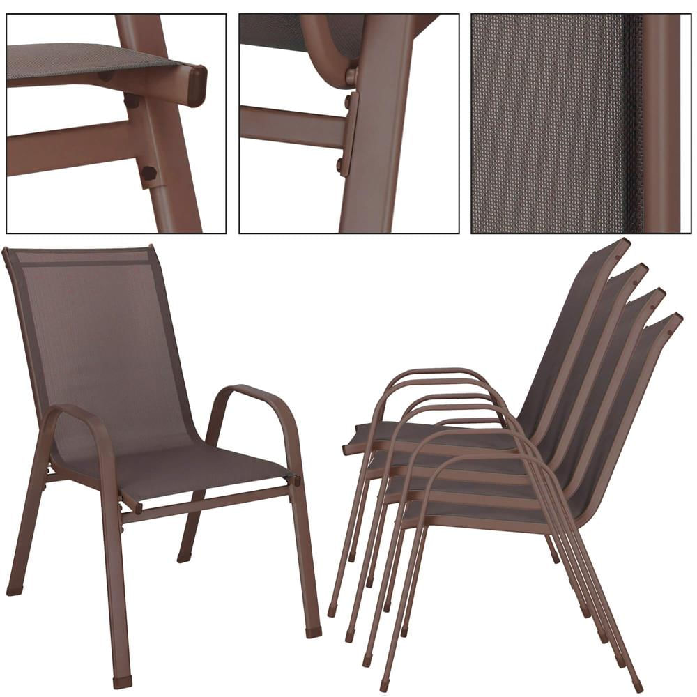 Set 4 scaune gradina cu brate, cadru otel si sezut textilene, 53x72x92 cm, maro — imaginea 18