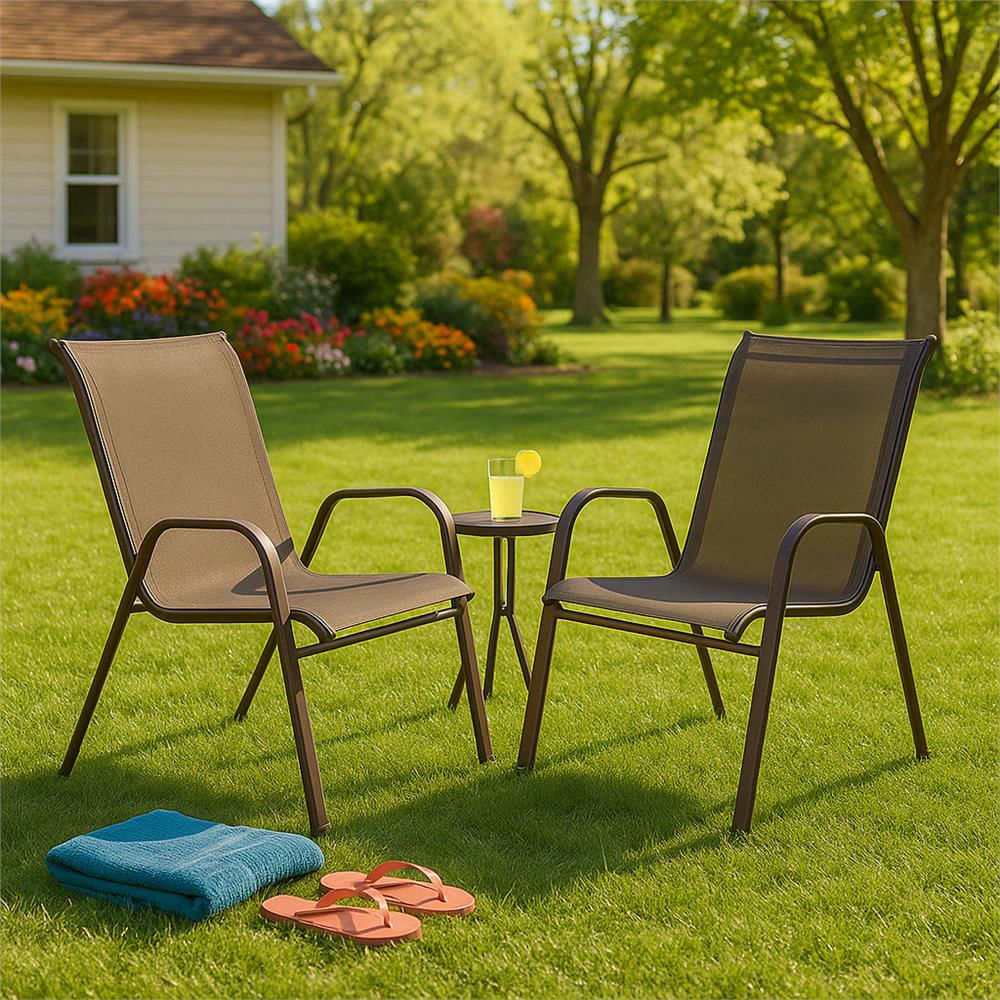 Set 4 scaune gradina cu brate, cadru otel si sezut textilene, 53x72x92 cm, maro — imaginea 19