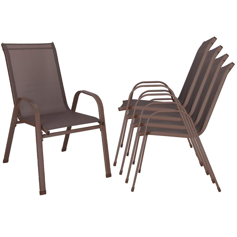 Set 4 scaune gradina cu brate, cadru otel si sezut textilene, 53x72x92 cm, maro — imaginea 21