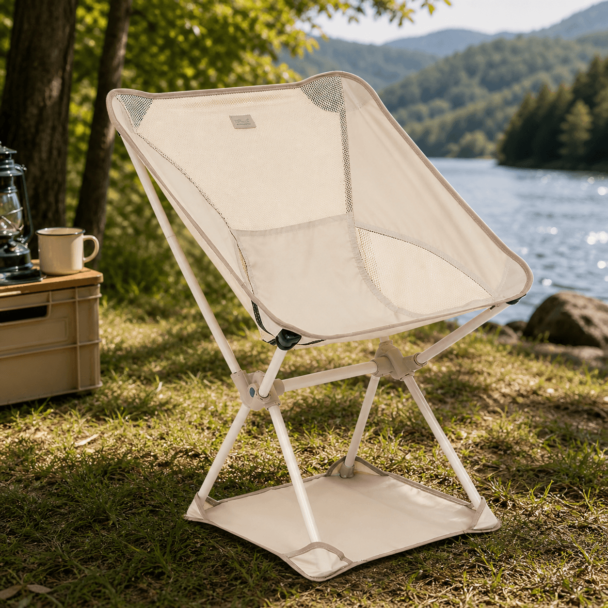 Scaun pliabil camping sau pescuit 5Five cu cadru din otel si sezut din poliester, 72x56x53 cm, bej — imaginea 2