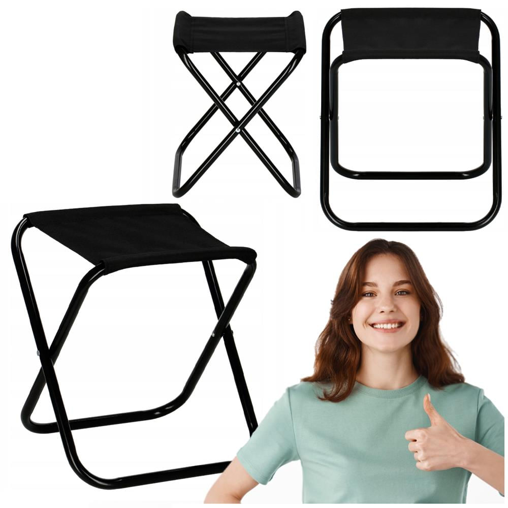Scaun pliabil pentru camping sau pescuit, cadru metalic, maxim 100 kg, 26x26x34 cm, negru — imaginea 3