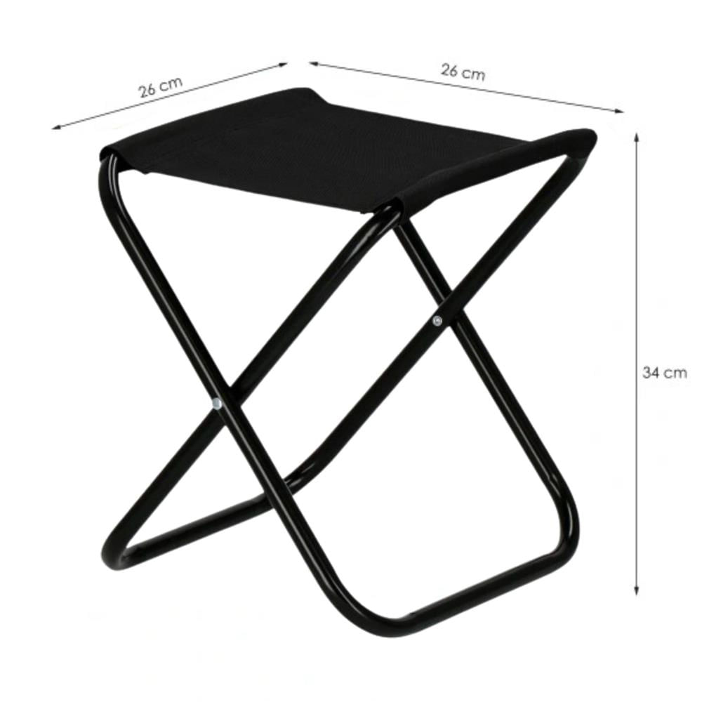 Scaun pliabil pentru camping sau pescuit, cadru metalic, maxim 100 kg, 26x26x34 cm, negru — imaginea 10