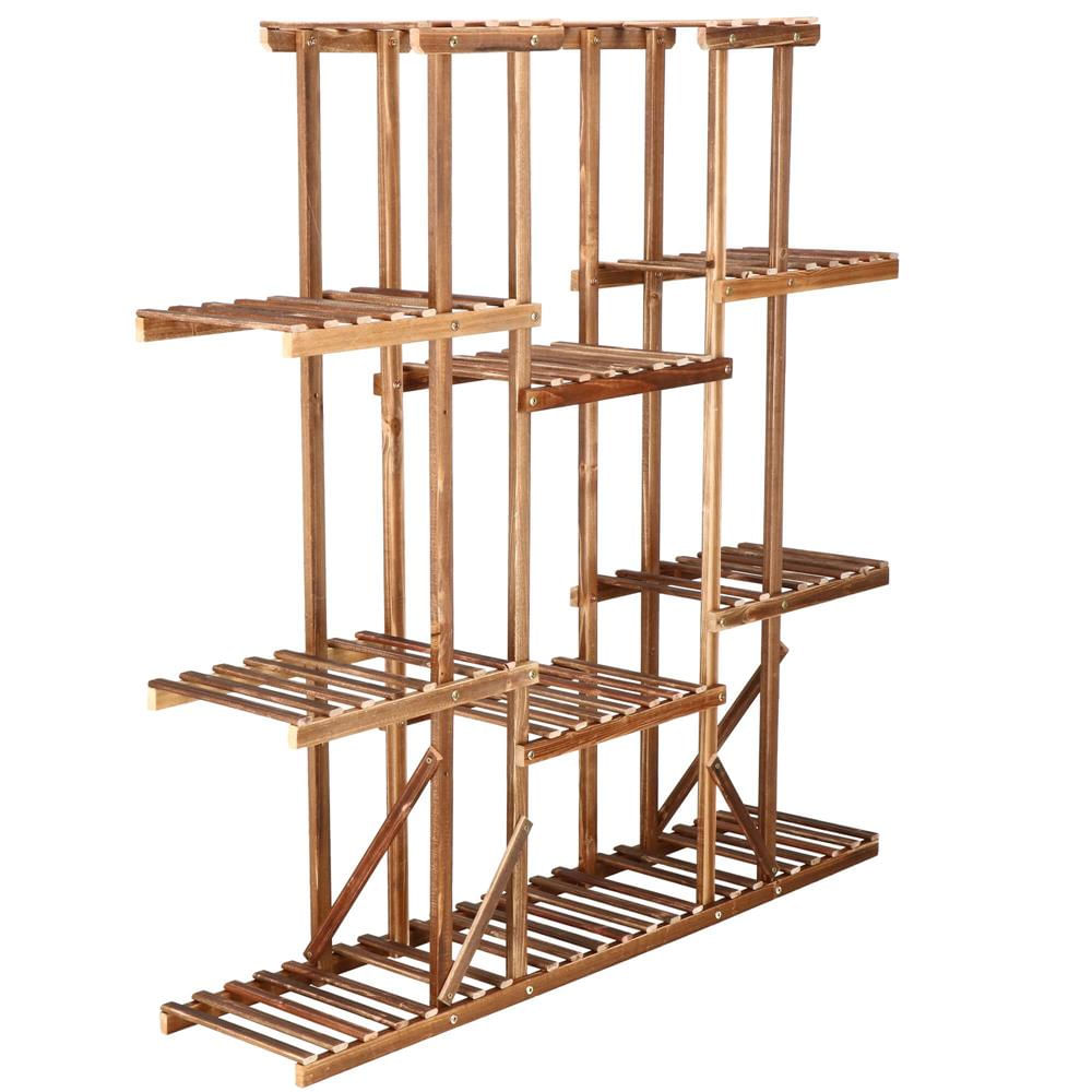 Stand flori din lemn 6 niveluri 15 locuri ghivece, efect antichizat, margini rotunjite, 119x120x25 cm, maro