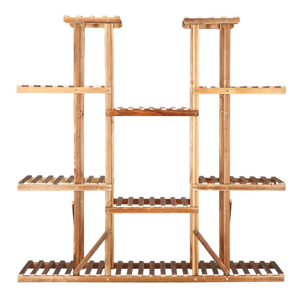 Stand flori din lemn 6 niveluri 15 locuri ghivece, efect antichizat, margini rotunjite, 119x120x25 cm, maro — imaginea 4