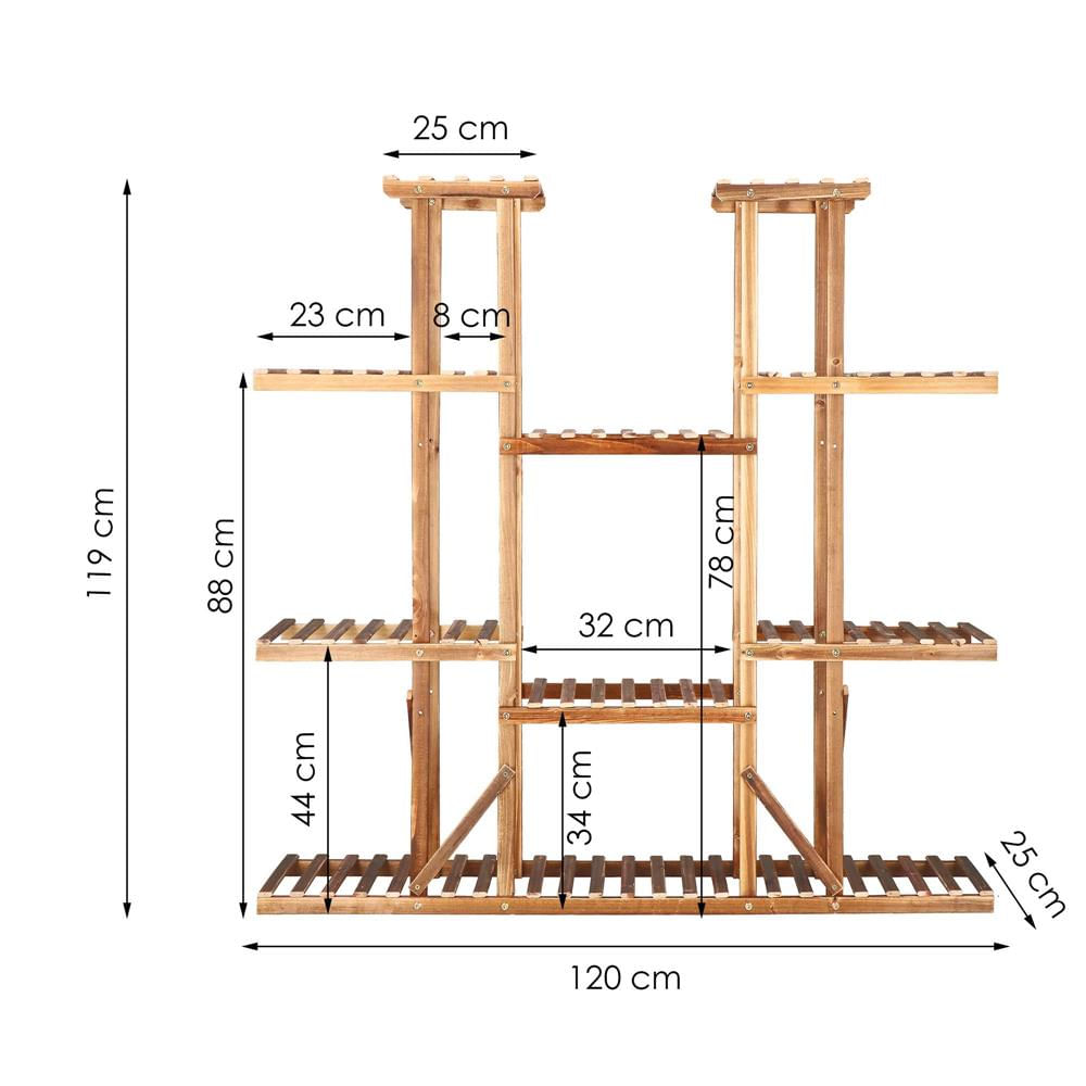 Stand flori din lemn 6 niveluri 15 locuri ghivece, efect antichizat, margini rotunjite, 119x120x25 cm, maro — imaginea 10