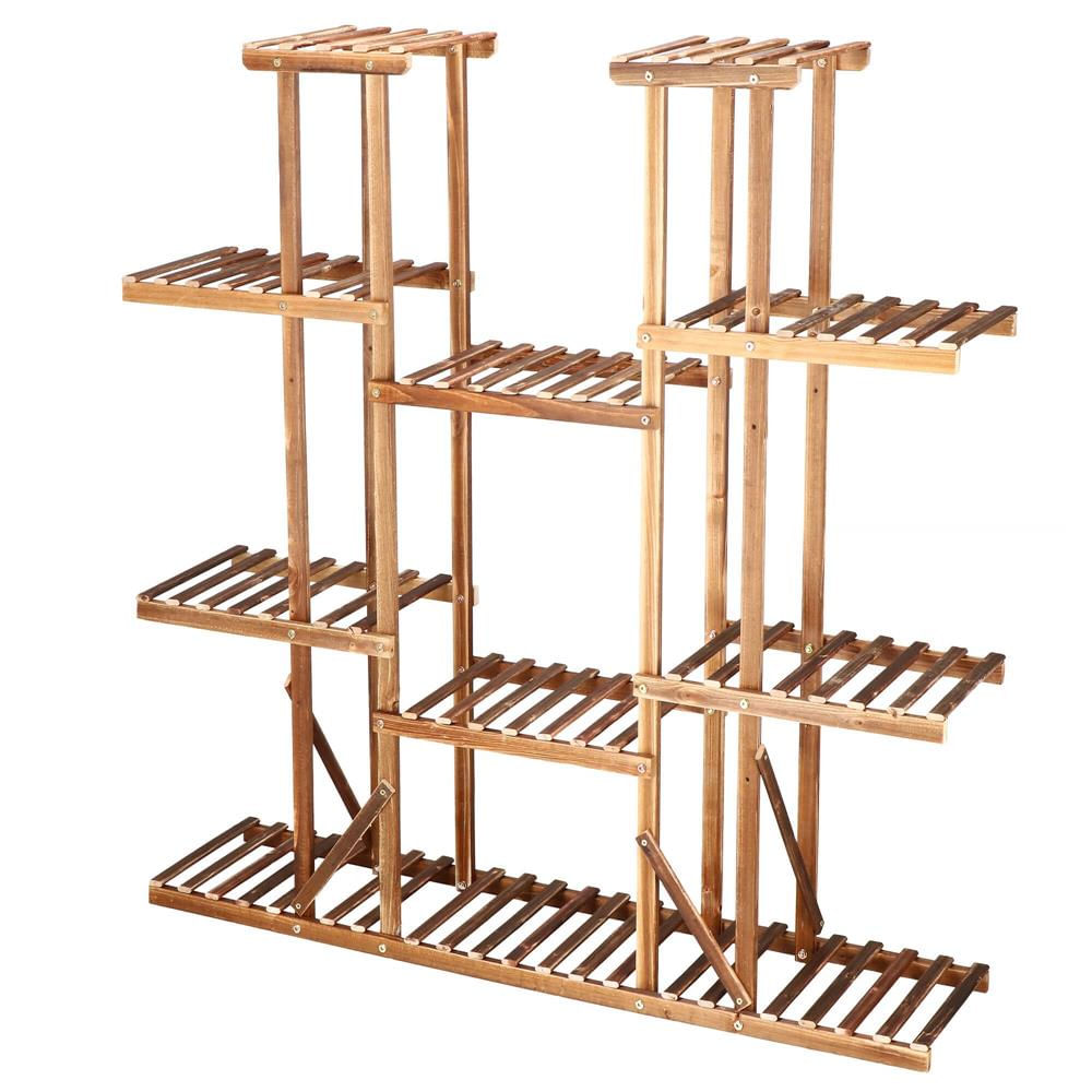 Stand flori din lemn 6 niveluri 15 locuri ghivece, efect antichizat, margini rotunjite, 119x120x25 cm, maro — imaginea 11
