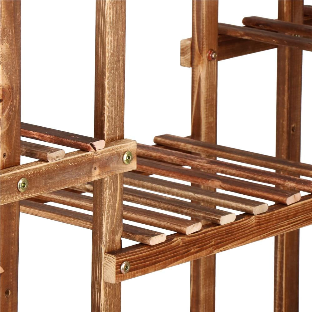 Stand flori din lemn 6 niveluri 15 locuri ghivece, efect antichizat, margini rotunjite, 119x120x25 cm, maro — imaginea 13