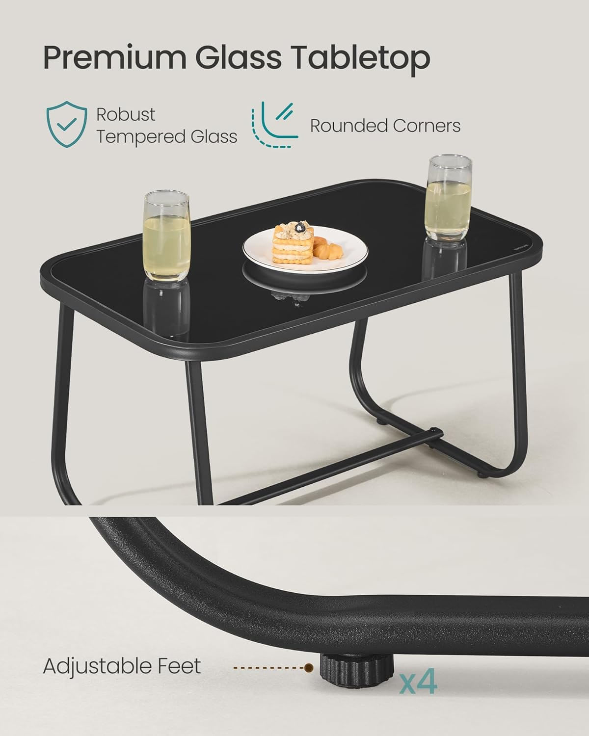 Set mobilier gradina 4 locuri, 2 scaune balansoar, canapea si masa, cadru metalic, negru — imaginea 2