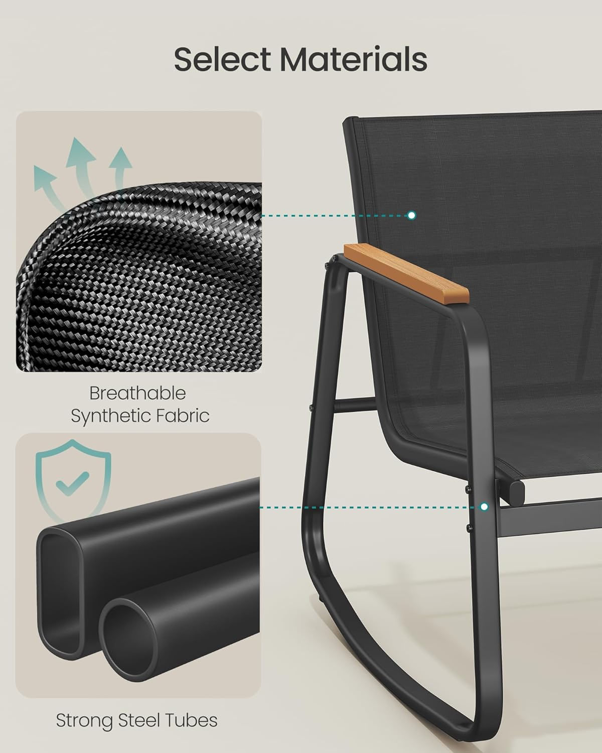 Set mobilier gradina 4 locuri, 2 scaune balansoar, canapea si masa, cadru metalic, negru — imaginea 7