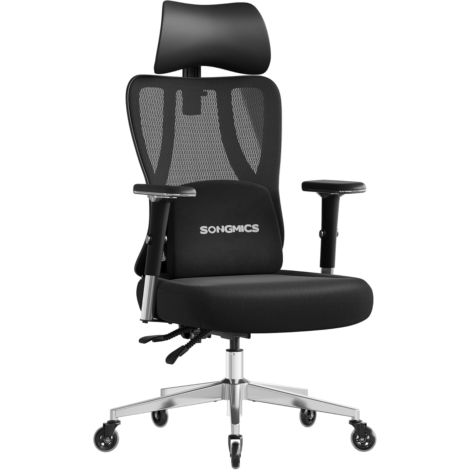 Scaun de birou ergonomic profesional, suport lombar reglabil, tetiera 2D, brate 4D, maxim 150 kg, 70x70x136 cm, negru — imaginea 3