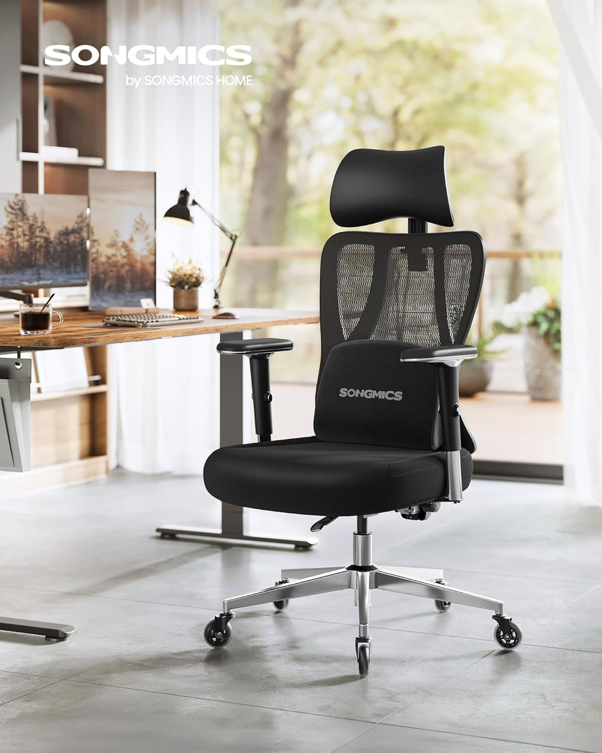Scaun de birou ergonomic profesional, suport lombar reglabil, tetiera 2D, brate 4D, maxim 150 kg, 70x70x136 cm, negru — imaginea 5