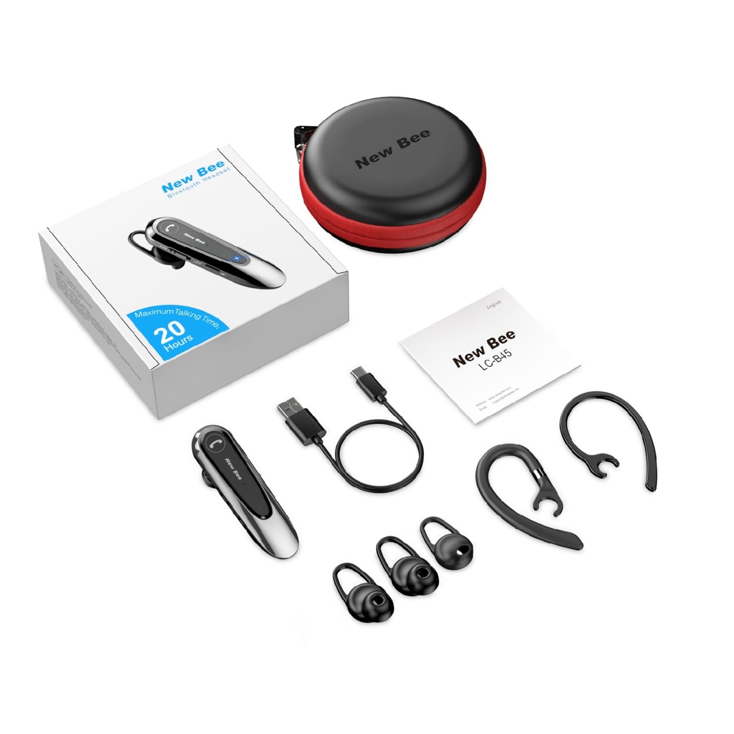 Casca Bluetooth New Bee LC-B45, Baterie 20 ore, Anulare zgomot AI, Doua microfoane, Multipoint, Culoare Negru