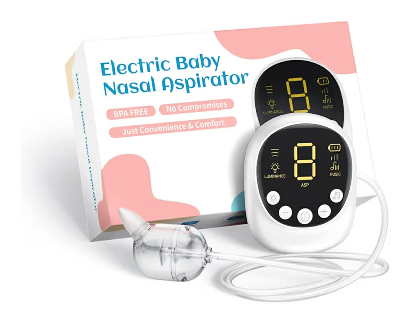 Aspirator Nazal Electric pentru Bebelusi, Portabil, 2500 mAh, 9 niveluri de aspiratie, Putere 65-70 Kpa, Reincarcabil